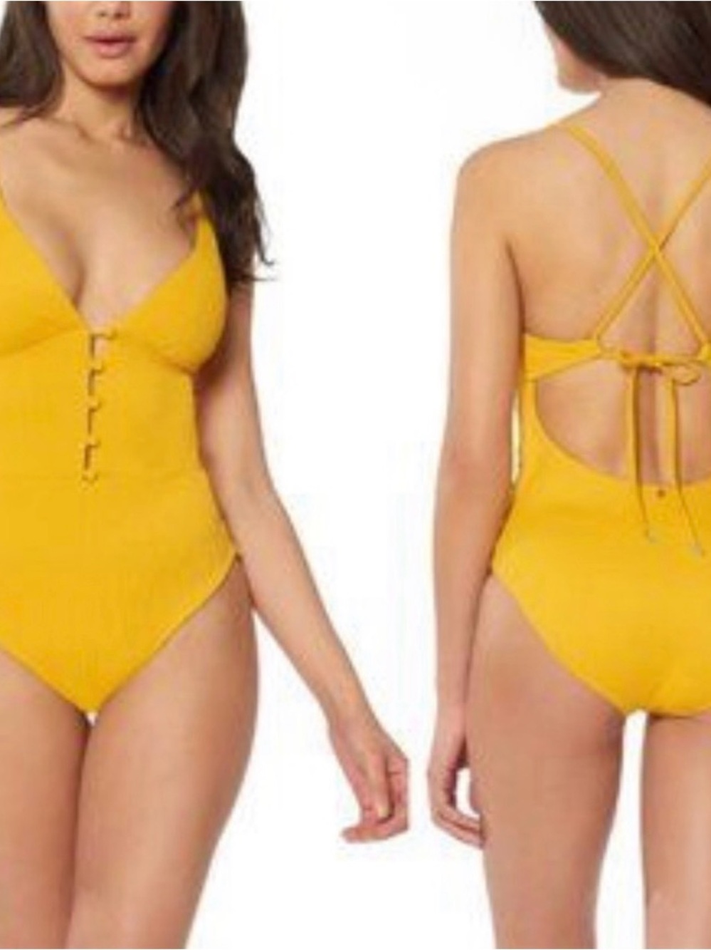 Red Carter Yellow/Mustard One-Piece Swimsuit with Crisscross Back
